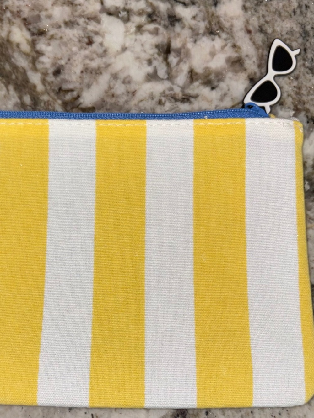 Ipsy Sunny Days Zipper Makeup Bag Sunshine Yellow & White Cabana Stripes NWOT